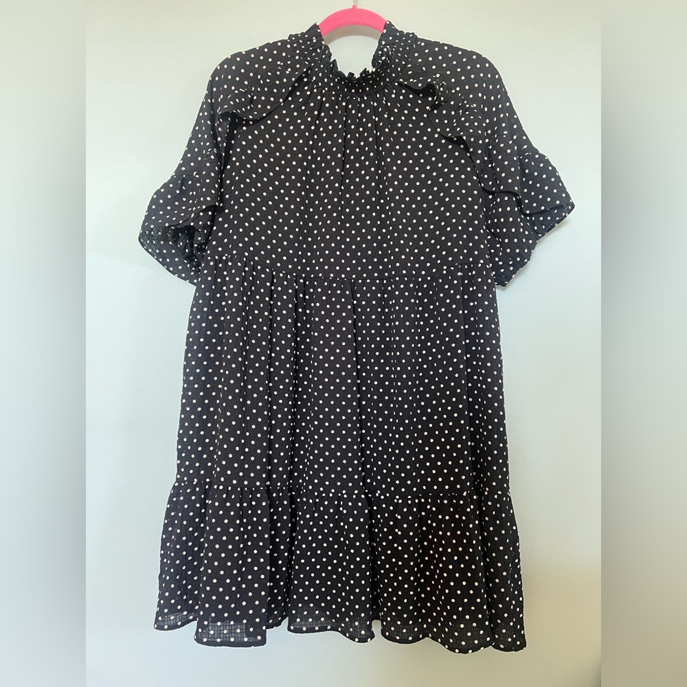 Sezane Black and White Polka Dot Tiered Dress